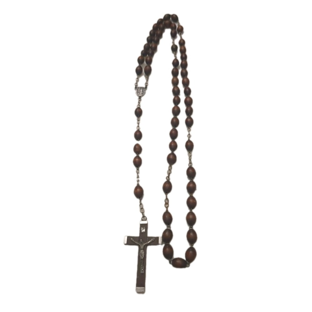 Pre-owned Wood Bead Blessed Rosary Italy 2.5in Cross And 30.5in Total Length‎